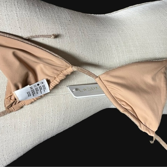 🌻NEW w/tag L*Space Champagne "Brittany" Shimmer Triangle Bikini Top Size Small - Picture 8 of 10